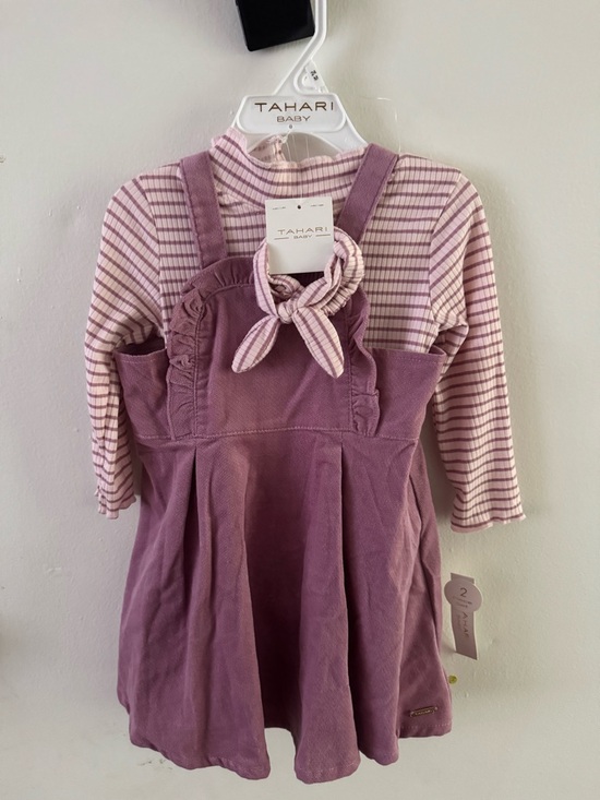 Tahari Baby Other - Tahari Baby Mauve Pinafore Dress with Striped Top